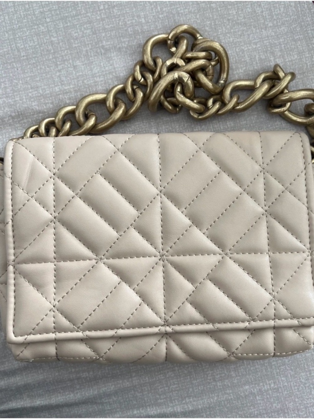 Zara Cream Quilted Mini Shoulder Bag with Gold Chain